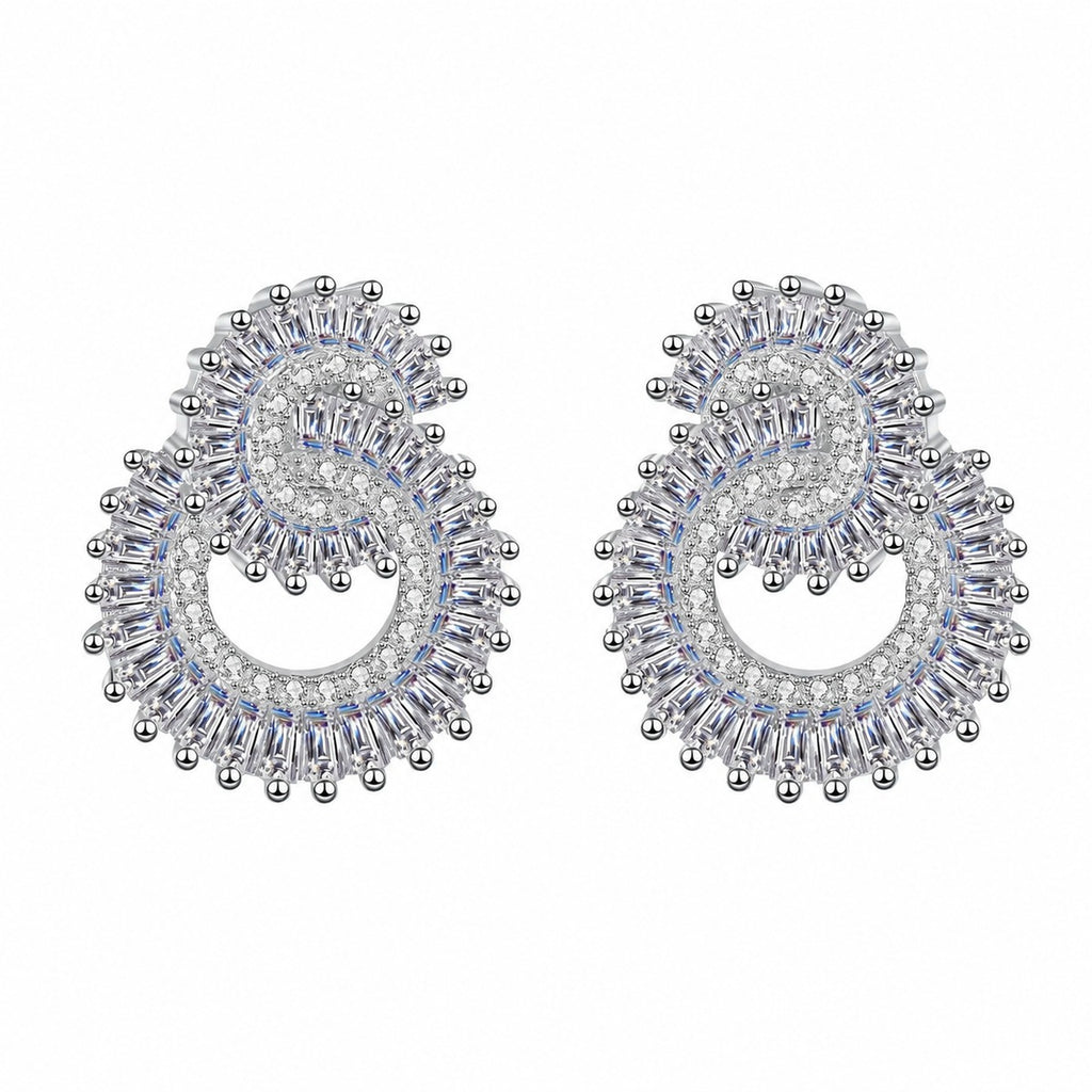 Pear-Shaped Mixed Cut Moissanite Stud Earrings in Rhodium-Plated S925 sterling silver white background product photo showing the pair, stone shape, and stud earrings silhouette