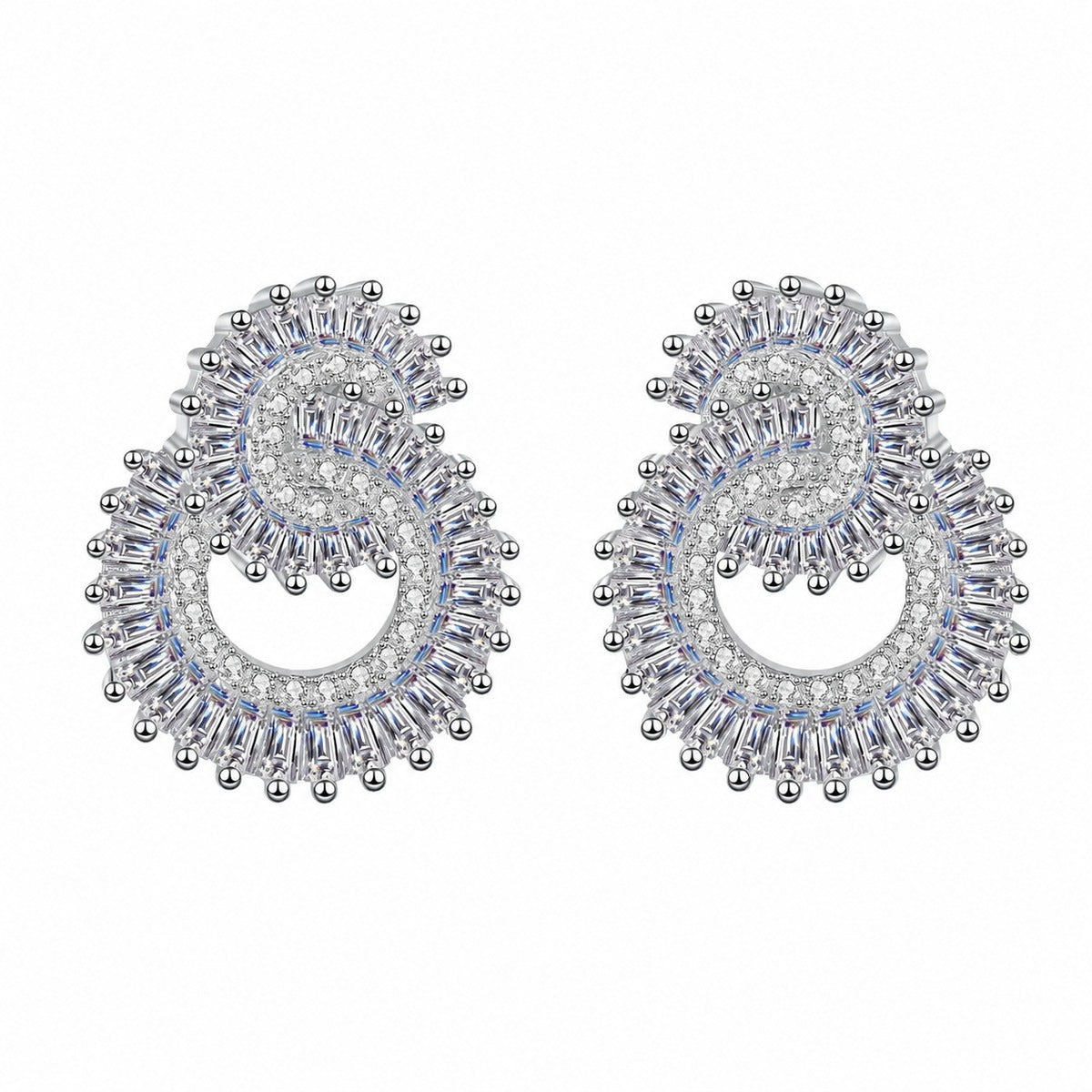 Pear-Shaped Mixed Cut Moissanite Stud Earrings in Rhodium-Plated S925 sterling silver white background product photo showing the pair, stone shape, and stud earrings silhouette