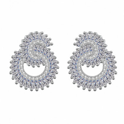 Pear-Shaped Mixed Cut Moissanite Stud Earrings in Rhodium-Plated S925 sterling silver white background product photo showing the pair, stone shape, and stud earrings silhouette