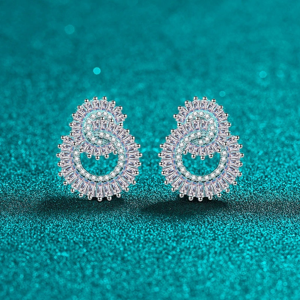 Pear-Shaped Mixed Cut Moissanite Stud Earrings in Rhodium-Plated S925 sterling silver product scene view showing side profile
