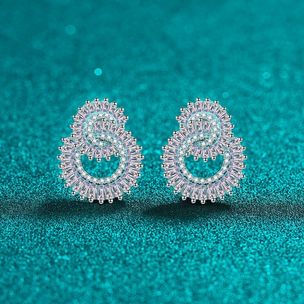 Pear-Shaped Mixed Cut Moissanite Stud Earrings in Rhodium-Plated S925 sterling silver product scene view showing side profile