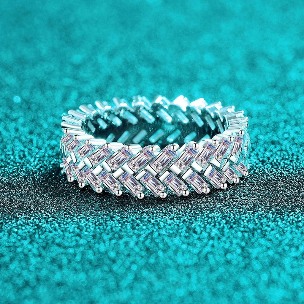 Emerald Cut Moissanite Eternity Band Ring product view showing moissanite setting and metal finish