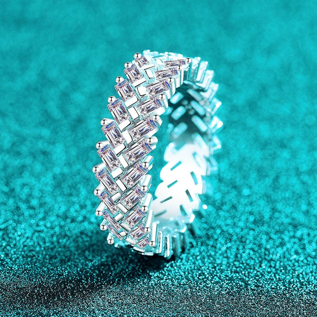 Emerald Cut Moissanite Eternity Band Ring product view showing moissanite setting and metal finish