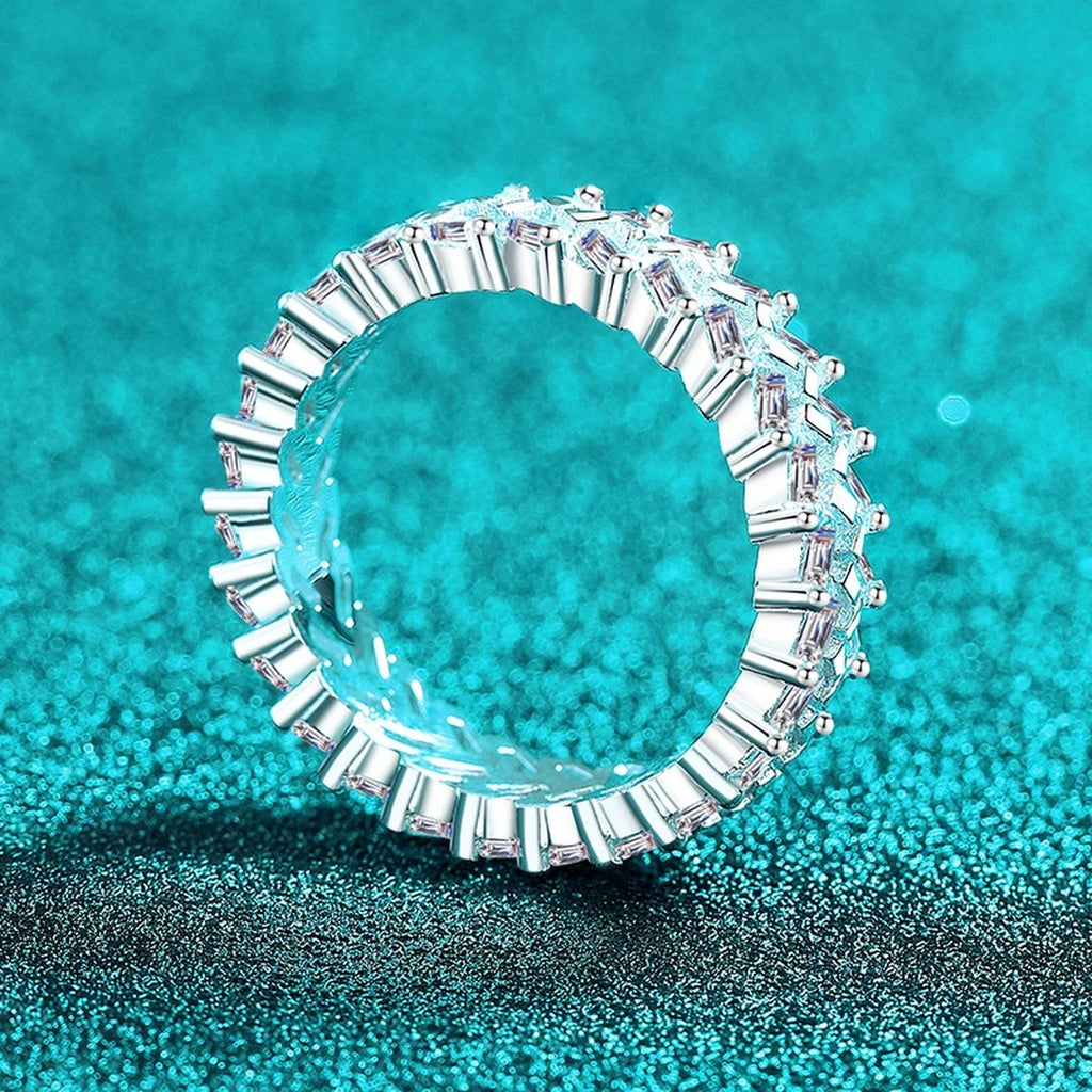 Emerald Cut Moissanite Eternity Band Ring product view showing moissanite setting and metal finish
