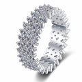 Round and Emerald Moissanite Eternity Band Ring in rhodium-plated S925 sterling silver on clean white background