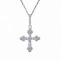 Cross Mixed-Cut Moissanite Pendant Necklace in Rhodium-Plated S925 sterling silver white background product photo showing cross pendant with round and emerald cut moissanite details
