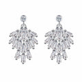 Moissanite Stud Chandelier Earrings in Rhodium-Plated S925 sterling silver white background product photo showing the pair, stone shape, and stud earrings silhouette