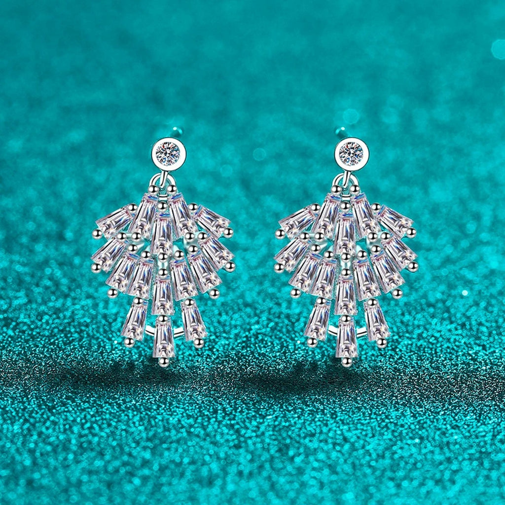 Moissanite Stud Chandelier Earrings in Rhodium-Plated S925 sterling silver product scene view showing side profile