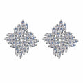 Emerald Cut Moissanite Stud Earrings in Rhodium-Plated S925 sterling silver white background product photo showing the pair, stone shape, and stud earrings silhouette