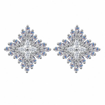 Mixed Cut Moissanite Cluster Stud Earrings in Rhodium-Plated S925 sterling silver white background product photo showing the pair, stone shape, and stud earrings silhouette