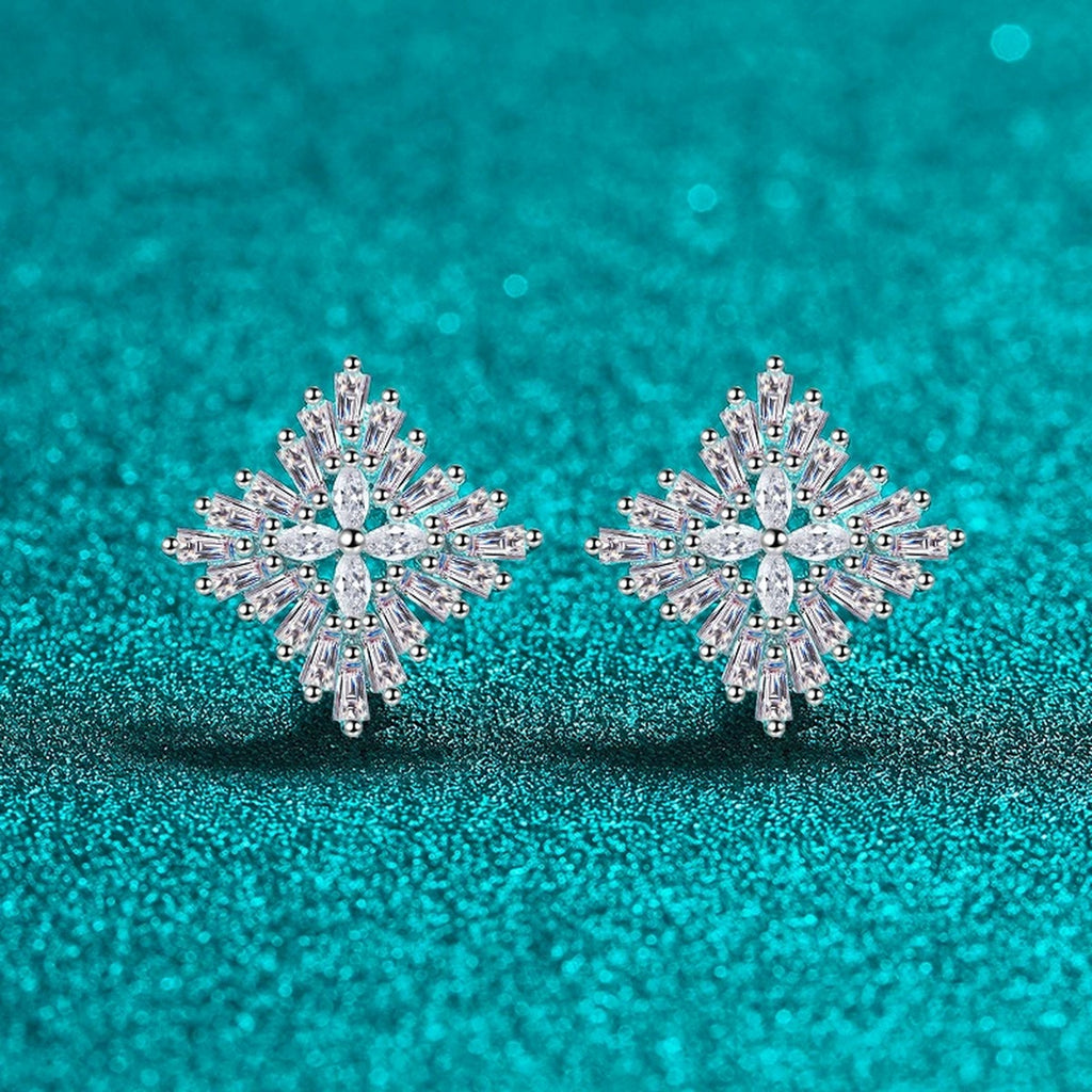 Mixed Cut Moissanite Cluster Stud Earrings in Rhodium-Plated S925 sterling silver product scene view showing side profile