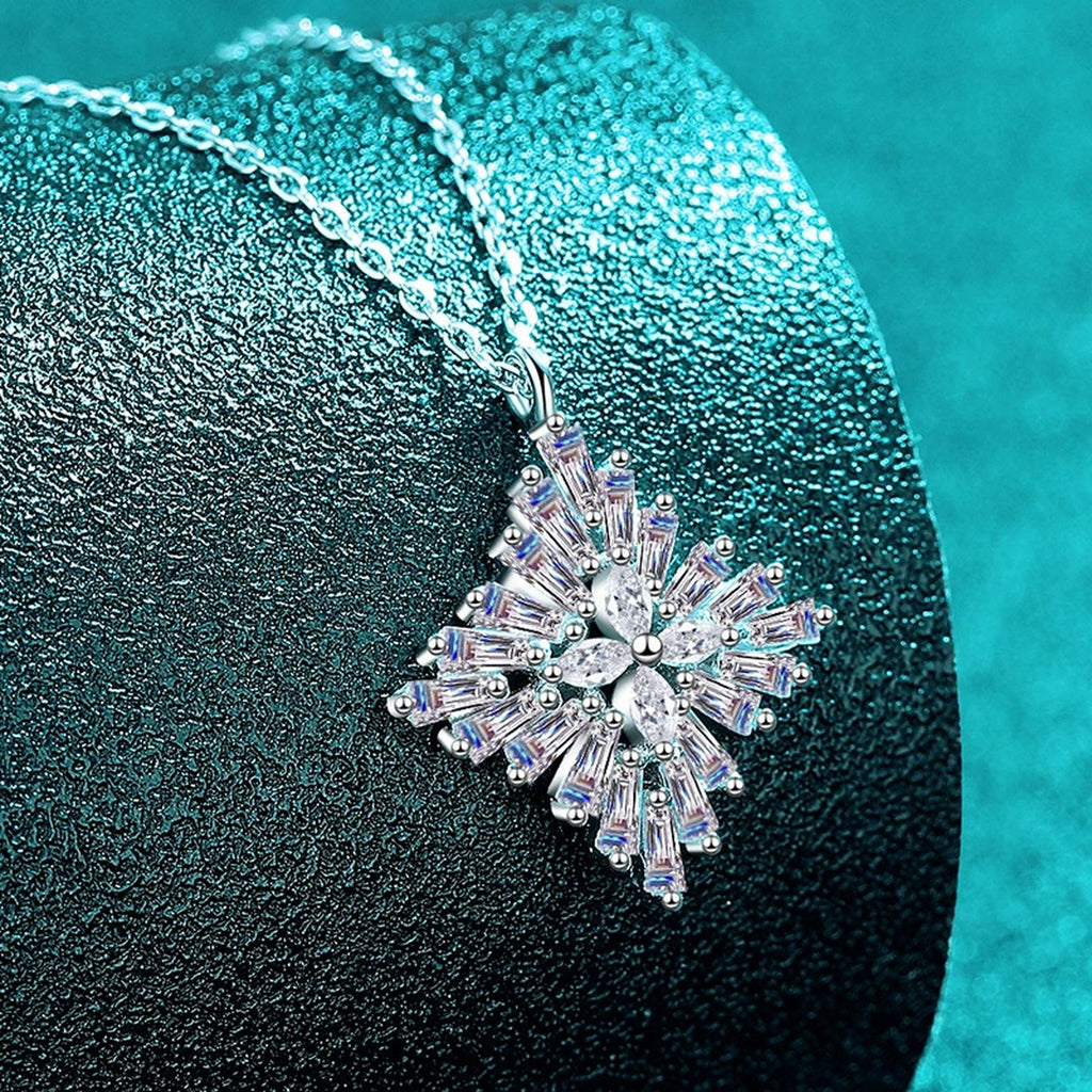 Snowflake Mixed-Cut Moissanite Pendant Necklace in Rhodium-Plated S925 sterling silver angled product detail view