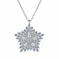Snowflake Mixed-Cut Moissanite Pendant Necklace in Rhodium-Plated S925 sterling silver white background product photo showing large snowflake pendant with emerald, marquise, and round moissanite stones