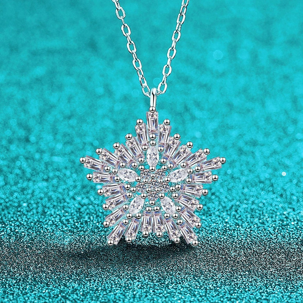 Snowflake Mixed-Cut Moissanite Pendant Necklace in Rhodium-Plated S925 sterling silver angled product detail view