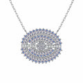 Eye Mixed-Cut Moissanite Necklace in Rhodium-Plated S925 sterling silver white background product photo showing eye-shaped pendant with round and emerald cut moissanite stones