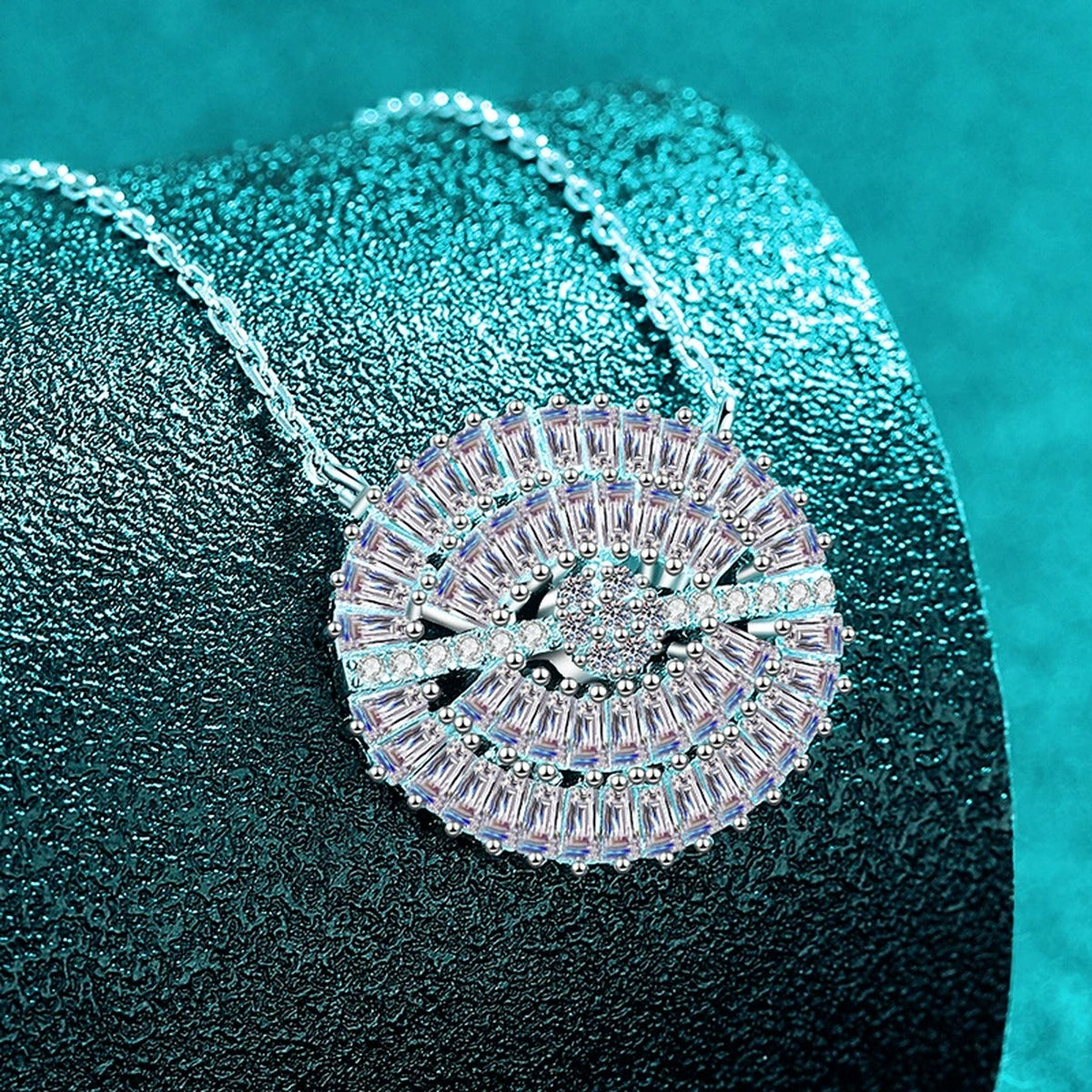 Eye Mixed-Cut Moissanite Necklace in Rhodium-Plated S925 sterling silver angled product detail view