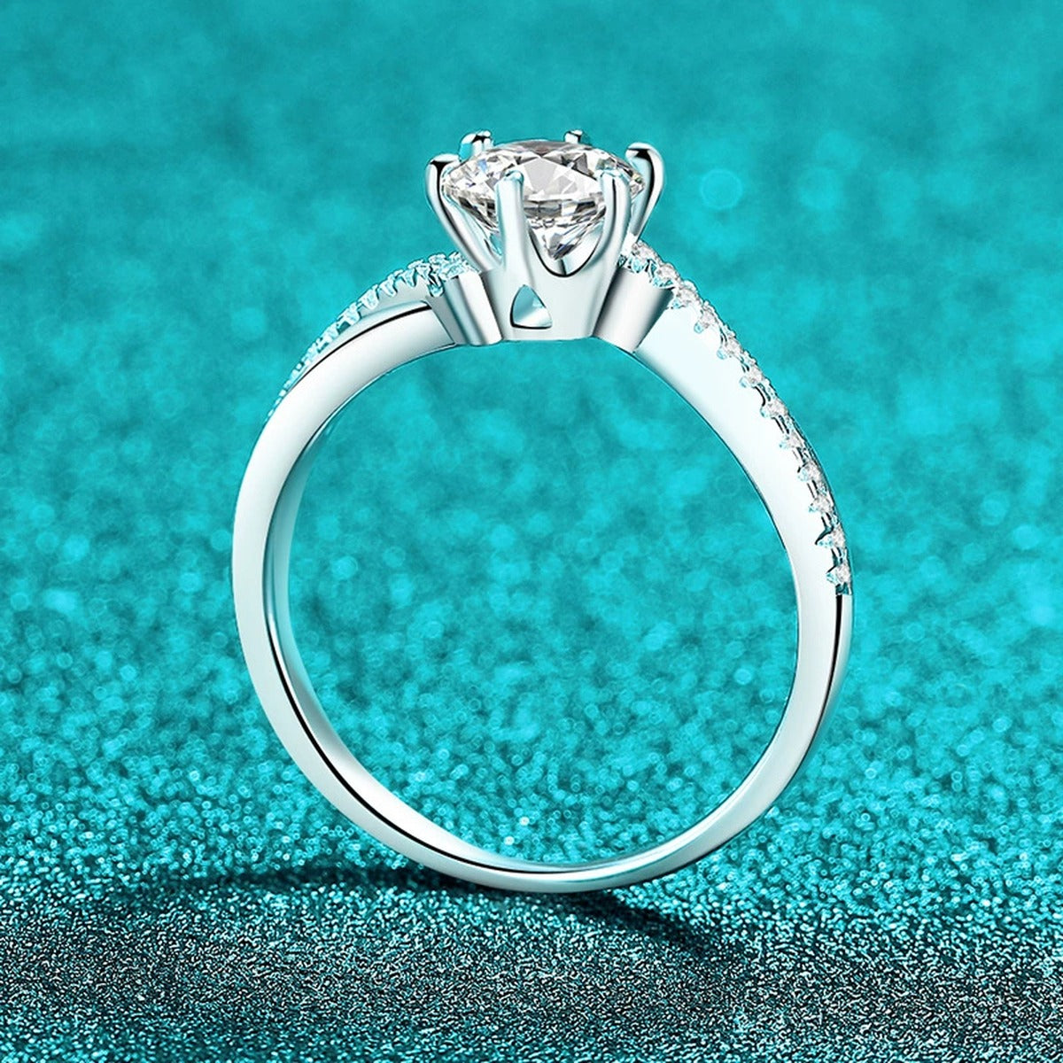 Round Moissanite Ring with CZ product view showing moissanite setting and metal finish