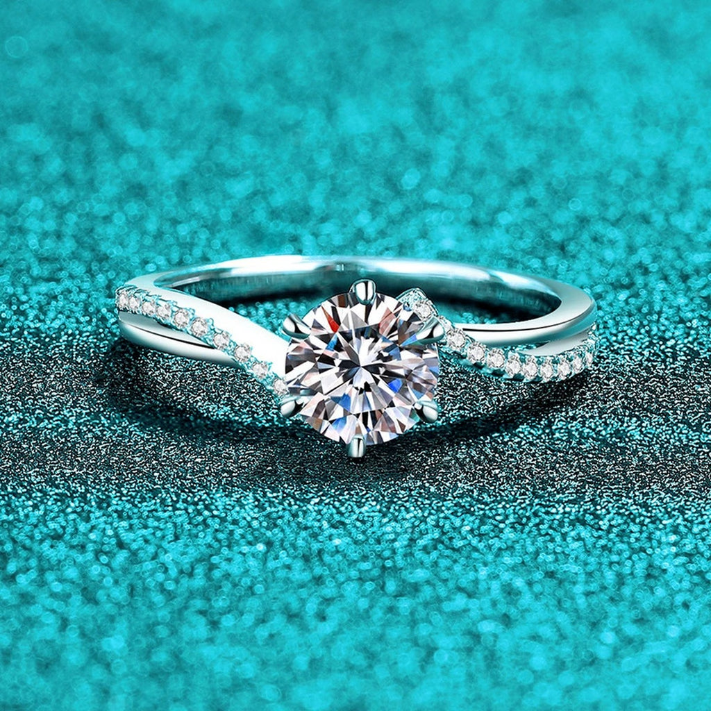 Round Moissanite Ring with CZ product view showing moissanite setting and metal finish