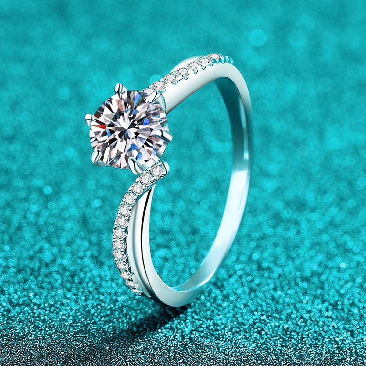 Round Moissanite Ring with CZ product view showing moissanite setting and metal finish