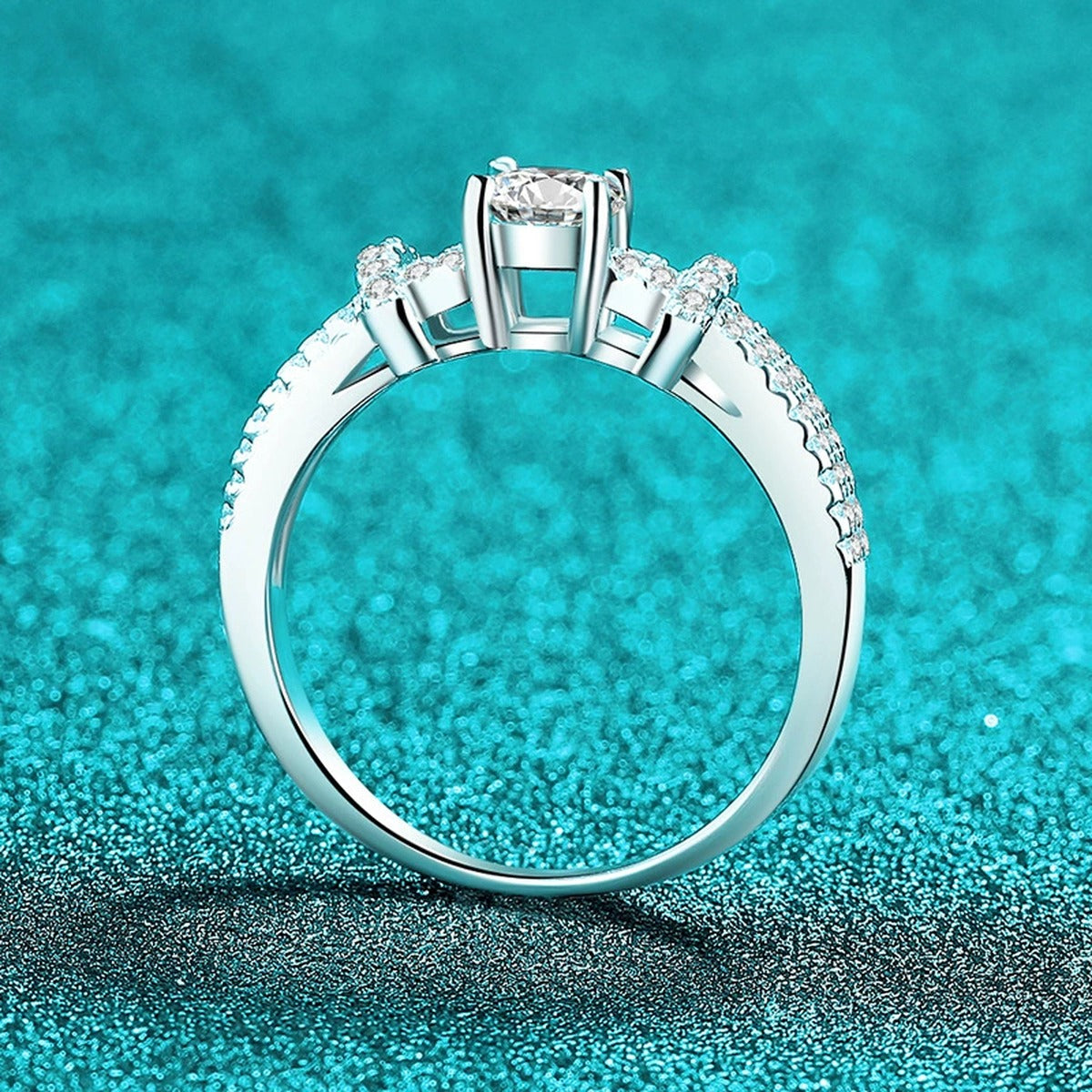Round Moissanite Ring with CZ product view showing moissanite setting and metal finish