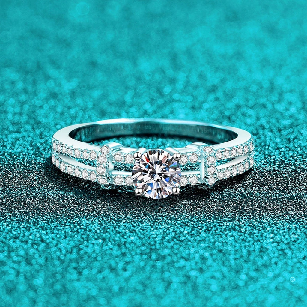 Round Moissanite Ring with CZ product view showing moissanite setting and metal finish