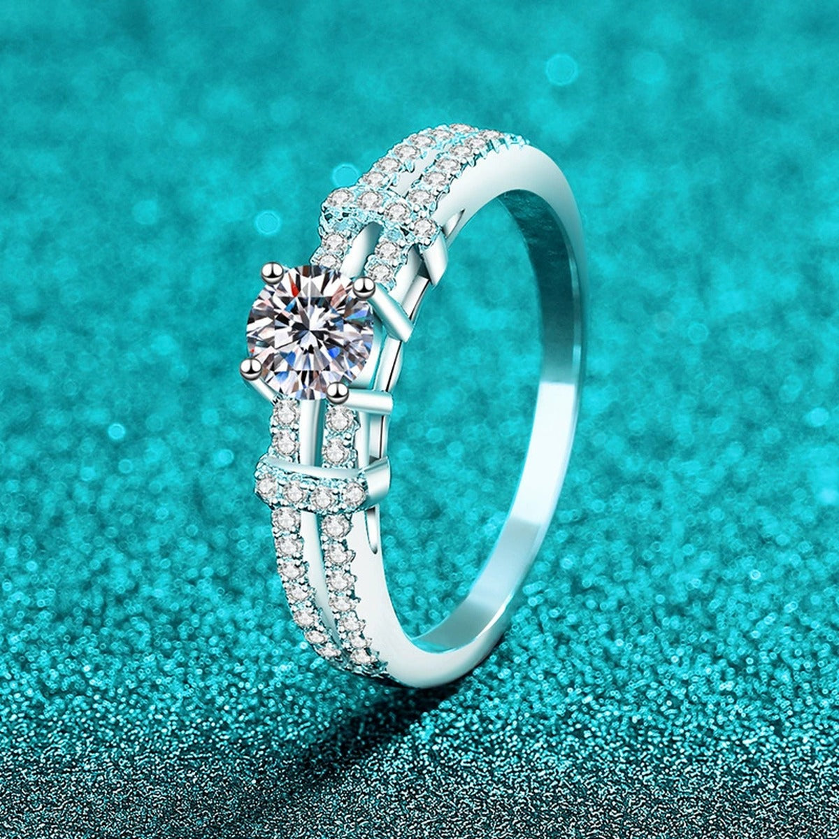 Round Moissanite Ring with CZ product view showing moissanite setting and metal finish