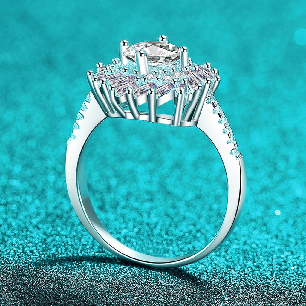Round Moissanite Halo Ring with CZ product view showing moissanite setting and metal finish