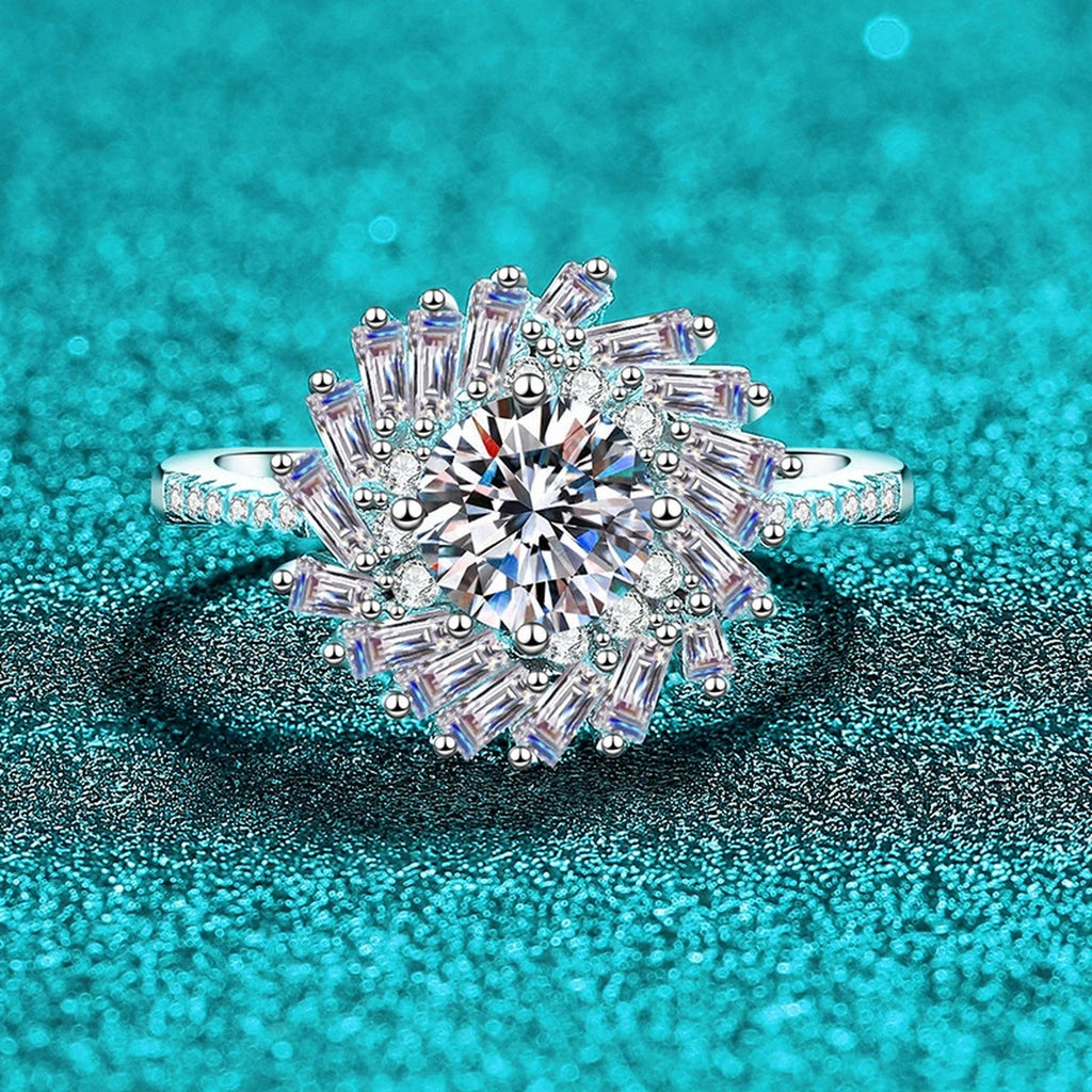 Round Moissanite Halo Ring with CZ product view showing moissanite setting and metal finish