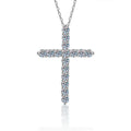 Cross Multi-Moissanite Necklace in White Gold-Plated S925 sterling silver white background product photo showing cross pendant set with multiple round moissanite stones in a bright vertical silhouette