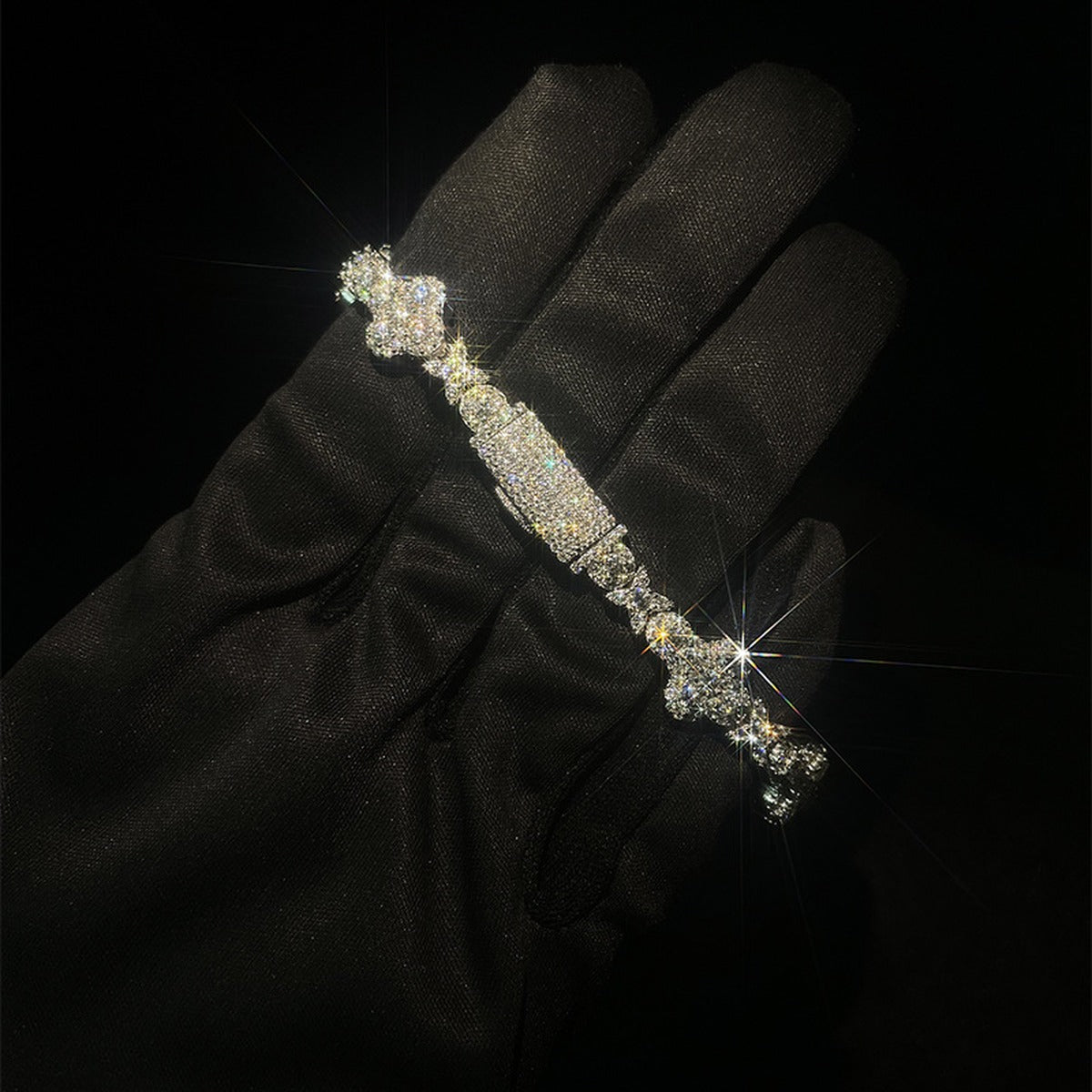 Full Moissanite Tennis Bracelet in Gold-Plated S925 Sterling Silver dark display close-up highlighting stone setting and metal finish