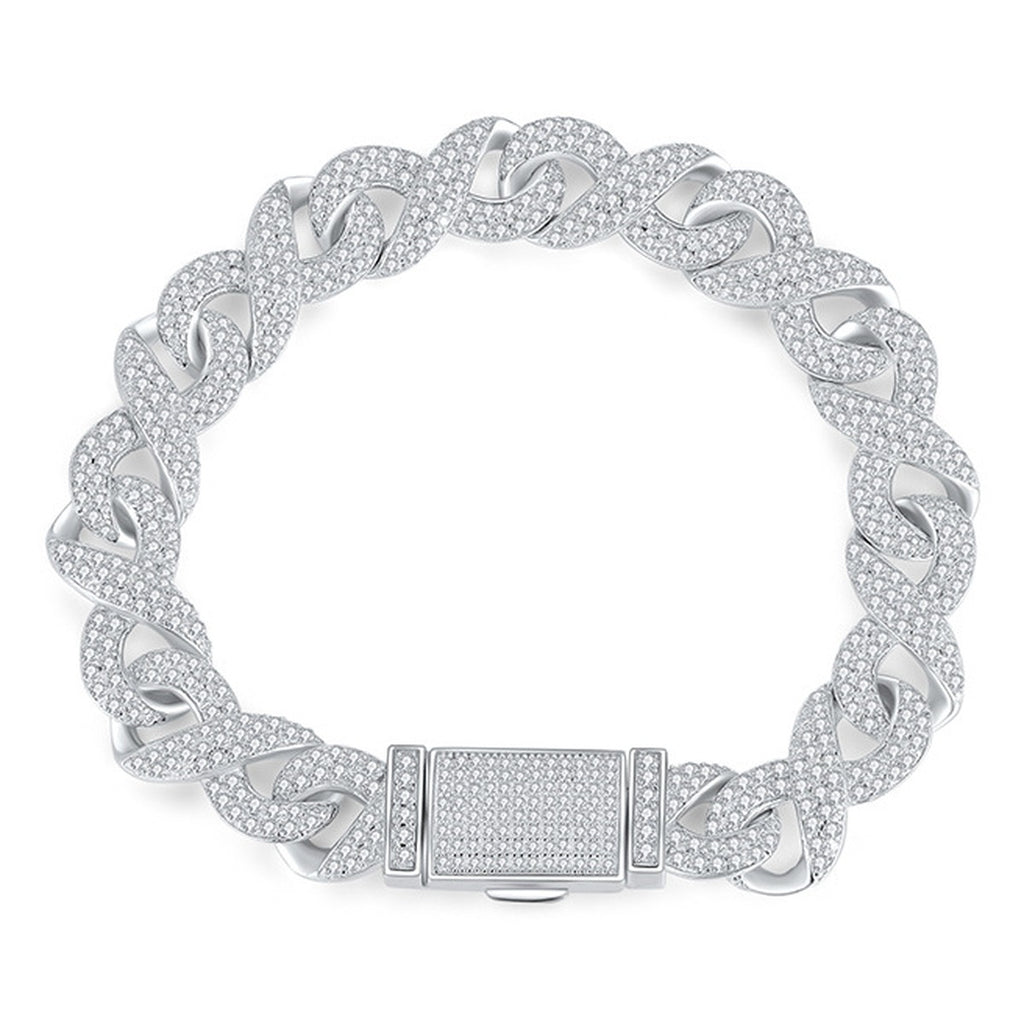 10mm Full Pave Moissanite Cuban Link Bracelet white background product photo showing bracelet silhouette and moissanite setting