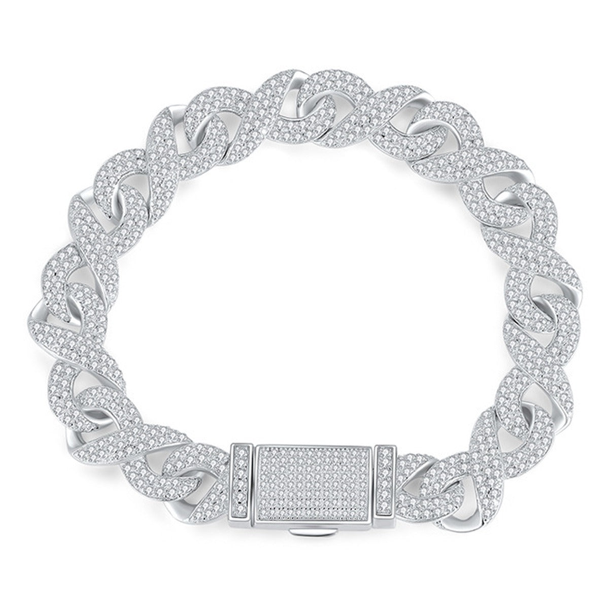 10mm Full Pave Moissanite Cuban Link Bracelet white background product photo showing bracelet silhouette and moissanite setting