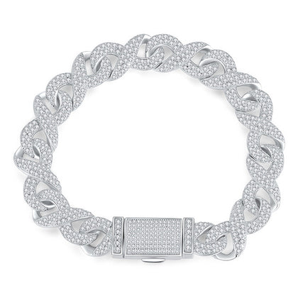 10mm Full Pave Moissanite Cuban Link Bracelet white background product photo showing bracelet silhouette and moissanite setting