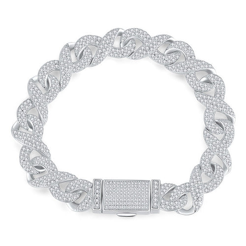 10mm Full Pave Moissanite Cuban Link Bracelet white background product photo showing bracelet silhouette and moissanite setting