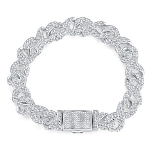 10mm Full Pave Moissanite Cuban Link Bracelet in Gold-Plated S925 Sterling Silver
