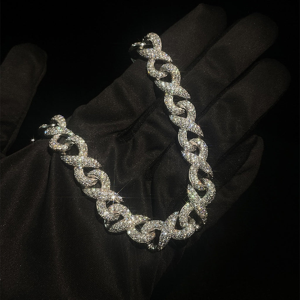 10mm Full Pave Moissanite Cuban Link Bracelet close-up detail showing clasp, chain, and stone placement