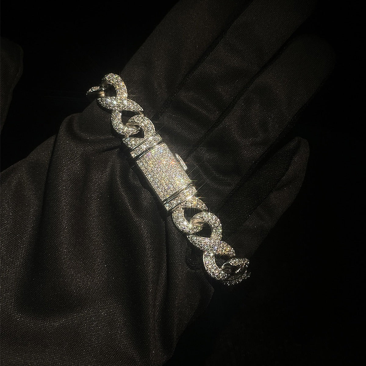 10mm Full Pave Moissanite Cuban Link Bracelet close-up detail showing clasp, chain, and stone placement