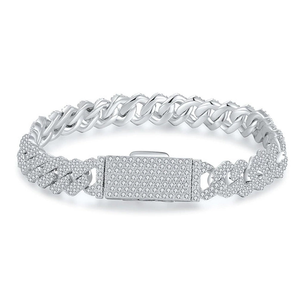 8mm Full Pave Moissanite Cuban Link Bracelet white background product photo showing bracelet silhouette and moissanite setting