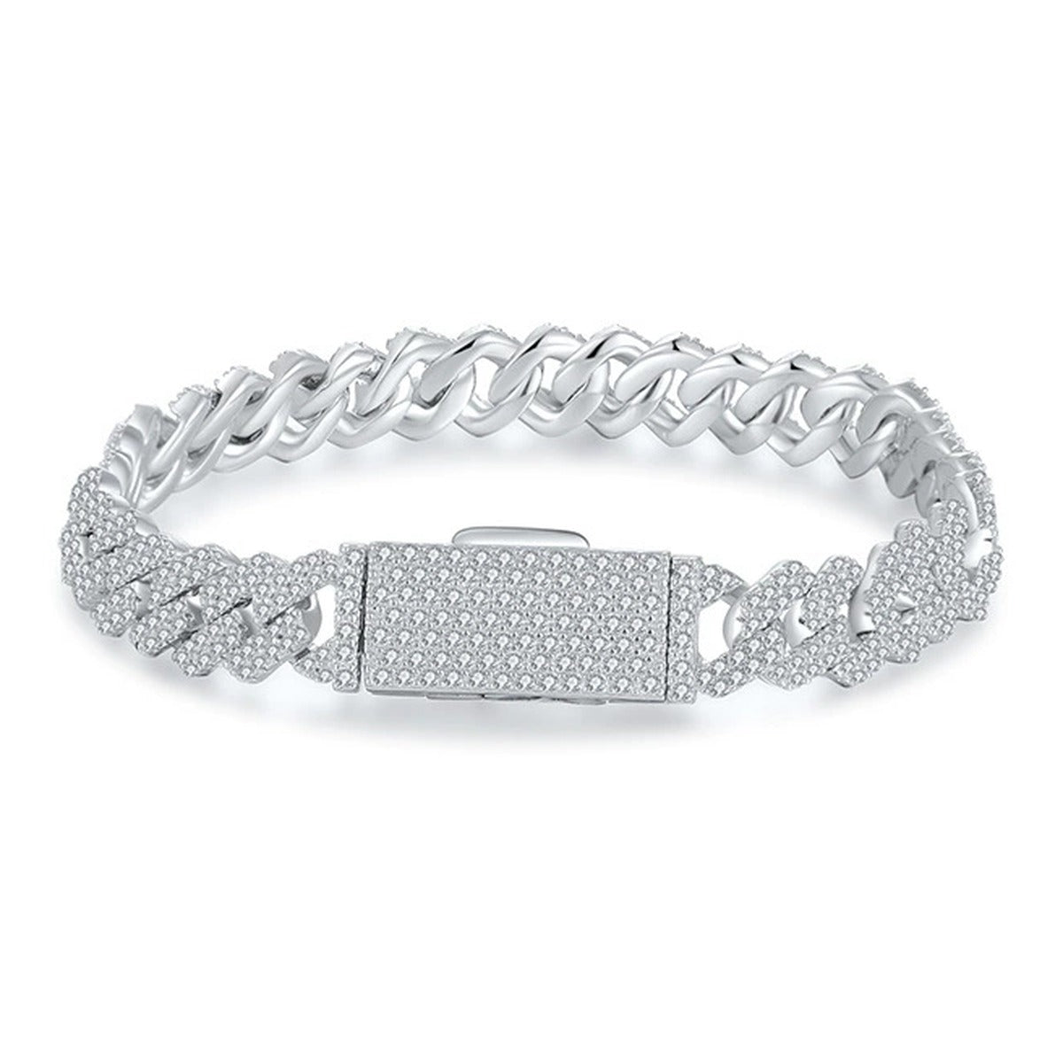 8mm Full Pave Moissanite Cuban Link Bracelet white background product photo showing bracelet silhouette and moissanite setting