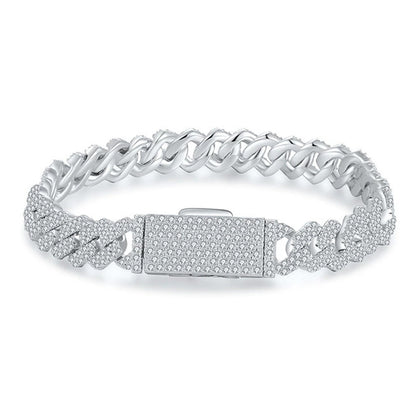 8mm Full Pave Moissanite Cuban Link Bracelet white background product photo showing bracelet silhouette and moissanite setting