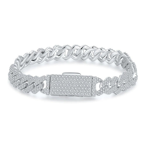 8mm Full Pave Moissanite Cuban Link Bracelet white background product photo showing bracelet silhouette and moissanite setting