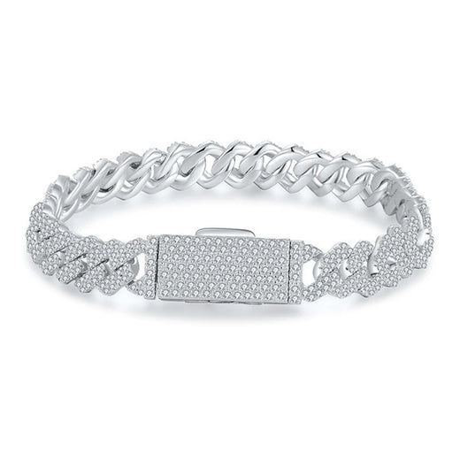 8mm Full Pave Moissanite Cuban Link Bracelet in Gold-Plated S925 Sterling Silver