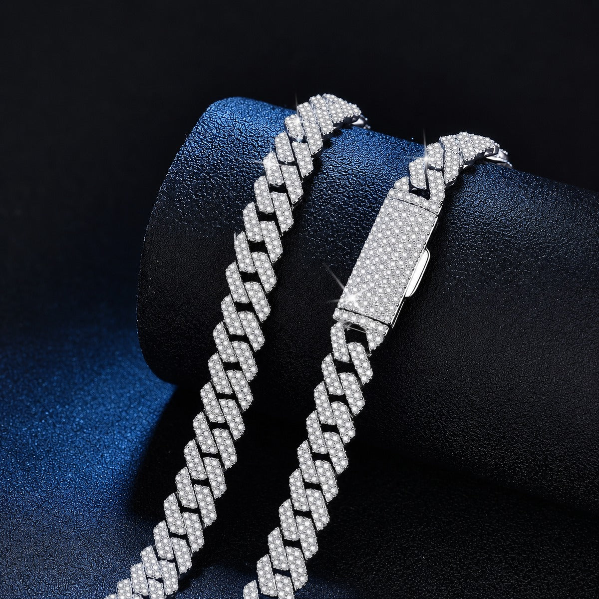 8mm Full Pave Moissanite Cuban Link Bracelet close-up detail showing clasp, chain, and stone placement