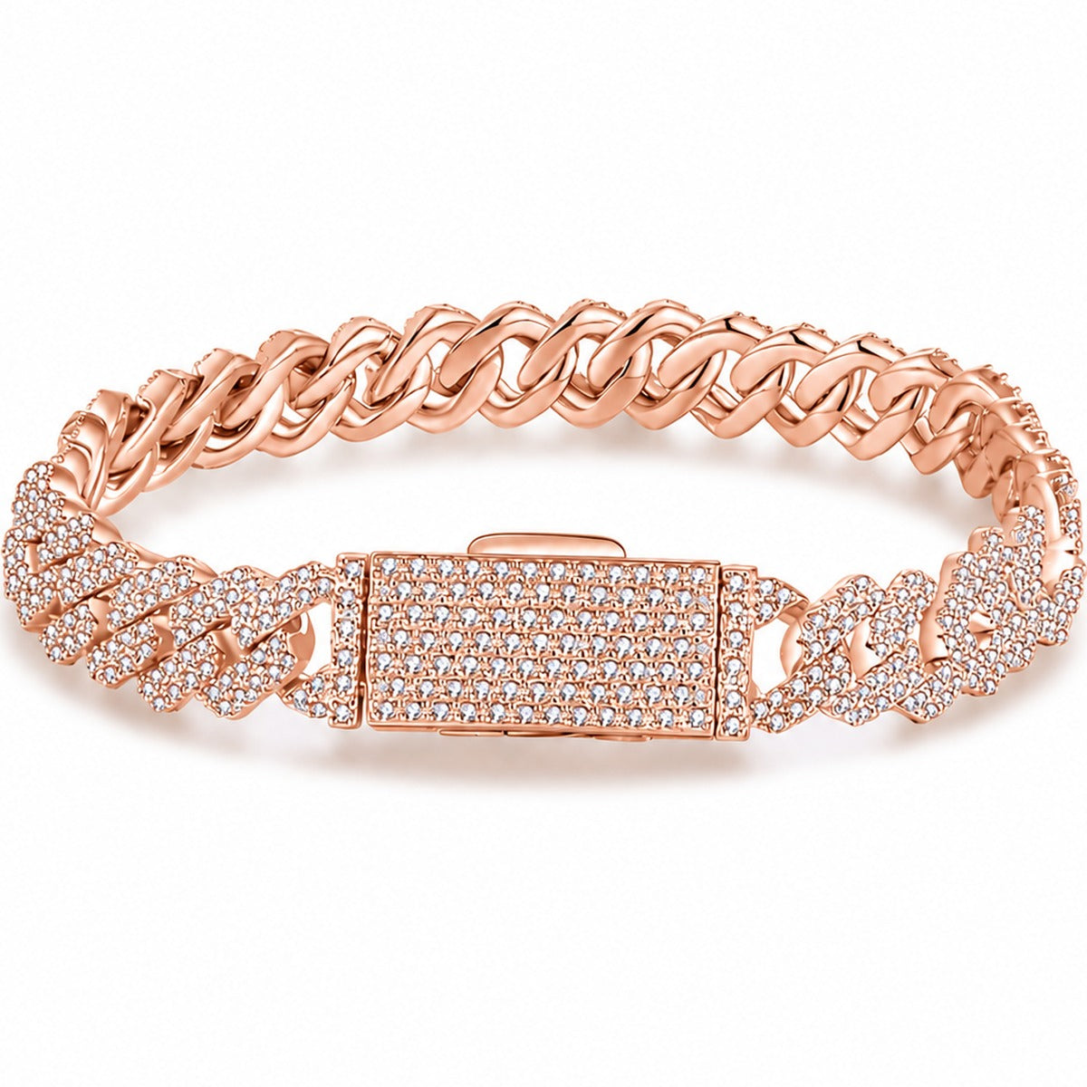 8mm Full Pave Moissanite Cuban Link Bracelet metal color variant product photo showing finish and bracelet width