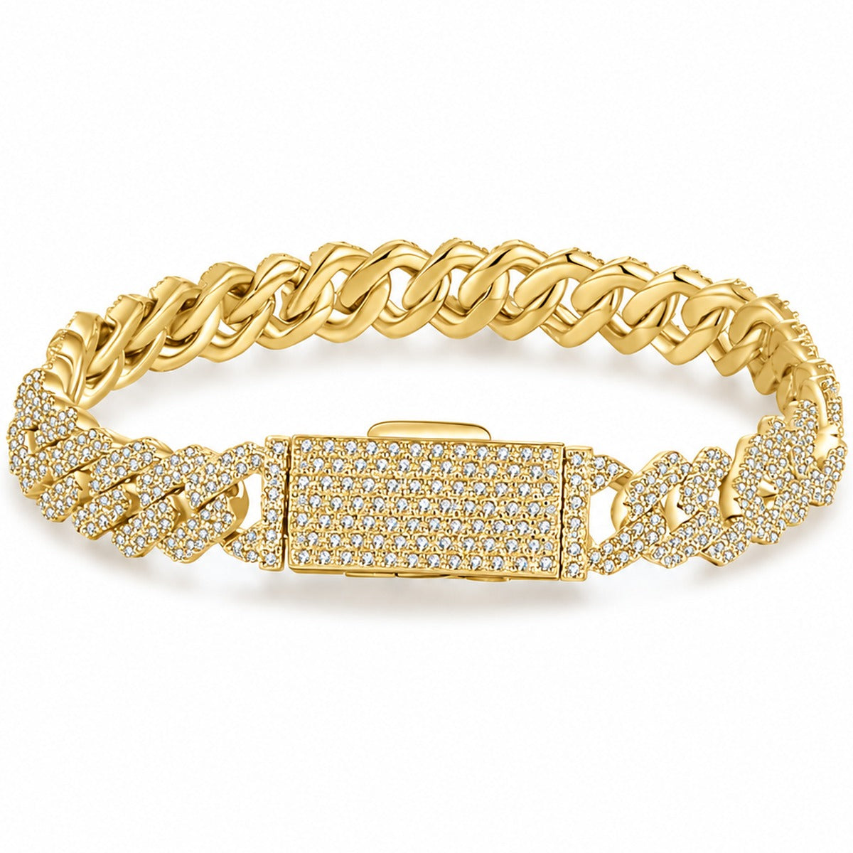 8mm Full Pave Moissanite Cuban Link Bracelet metal color variant product photo showing finish and bracelet width