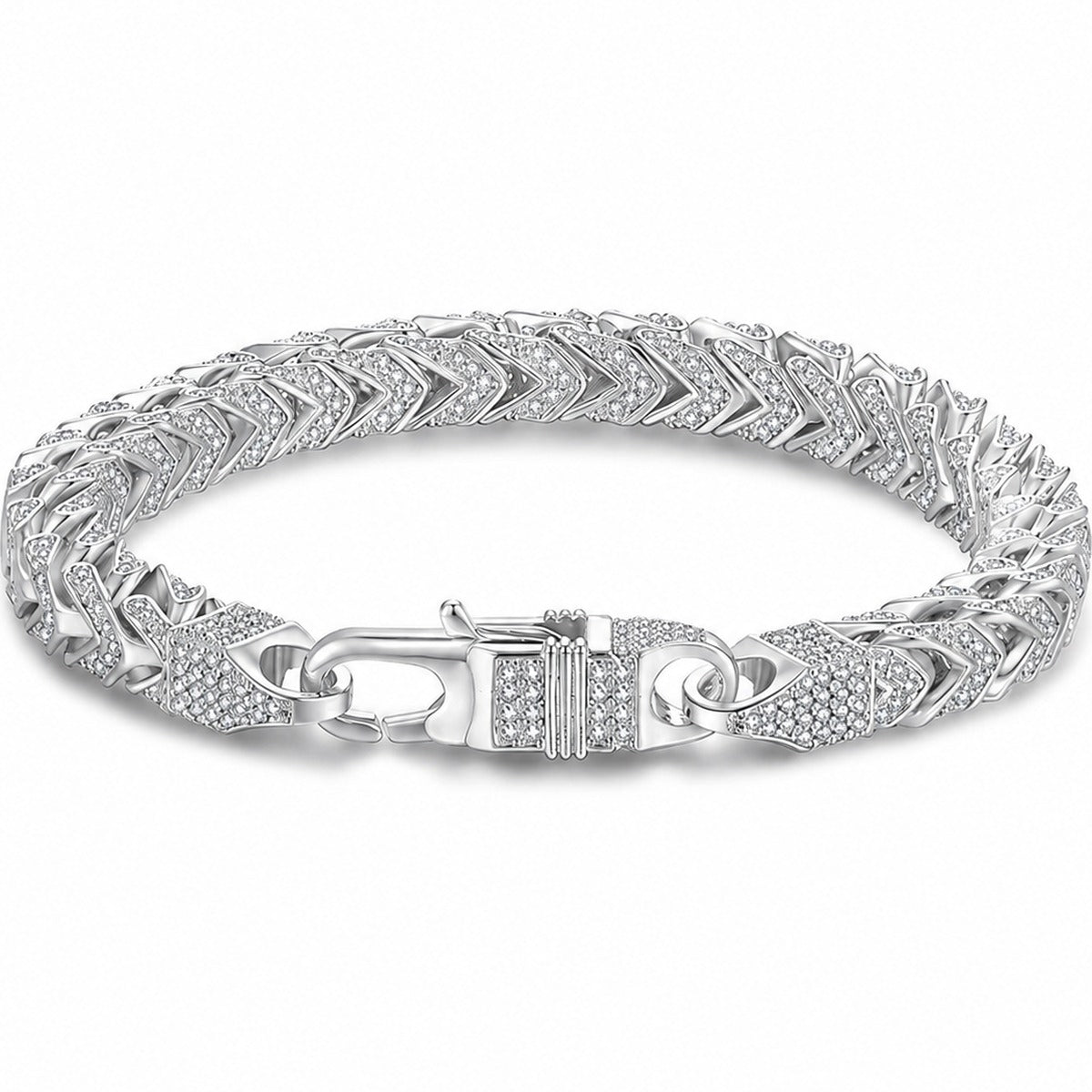 6mm Full Pave Moissanite Cuban Link Bracelet white background product photo showing bracelet silhouette and moissanite setting