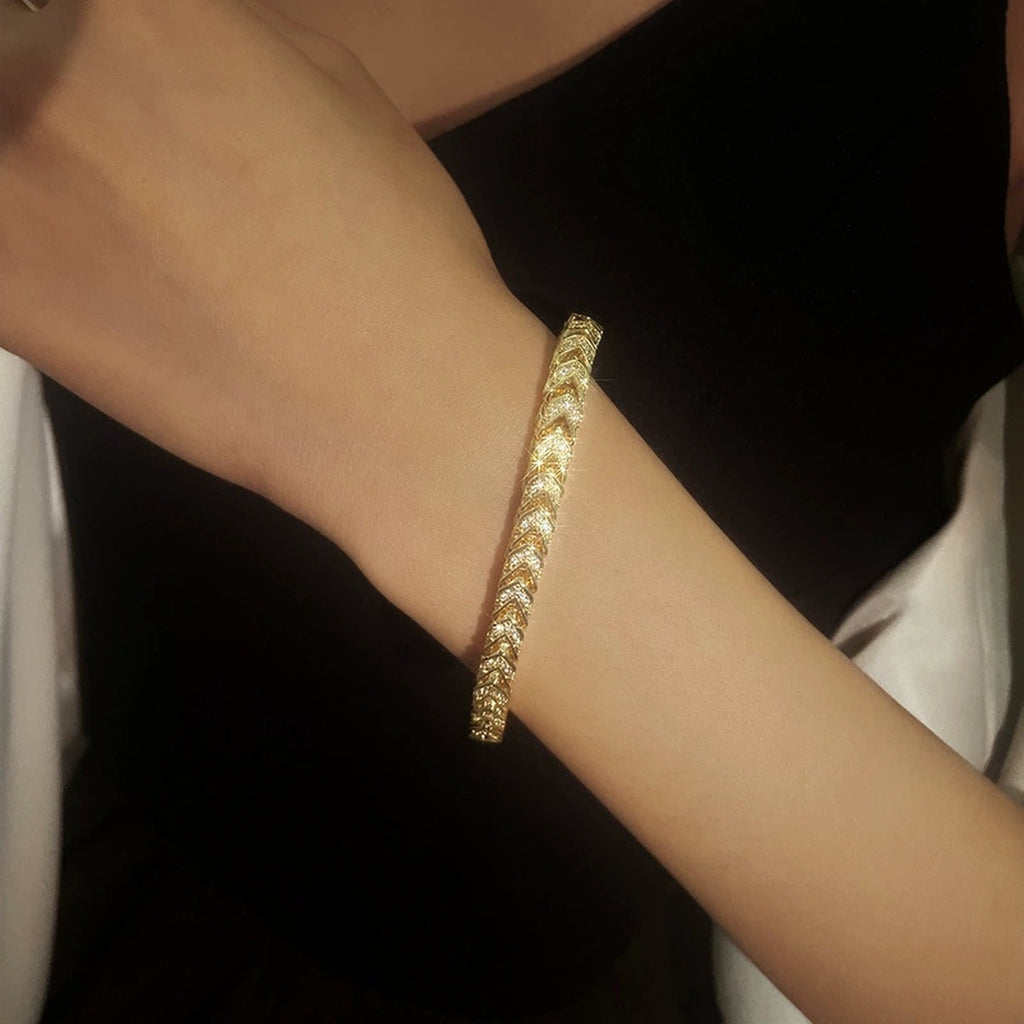 6mm Full Pave Moissanite Cuban Link Bracelet worn on wrist model view showing bracelet scale and fit