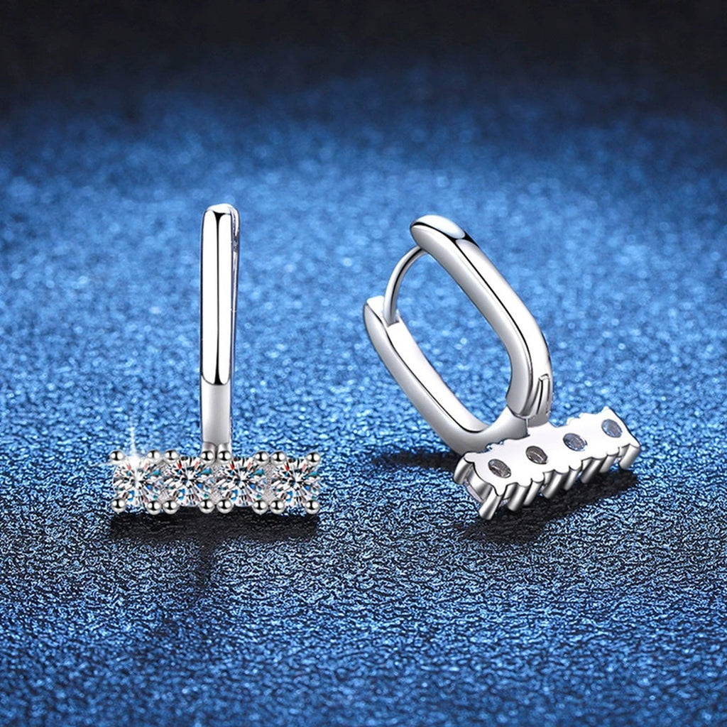 Bar Drop Moissanite Hoop Earrings in White Gold-Plated S925 Silver blue scene product view
