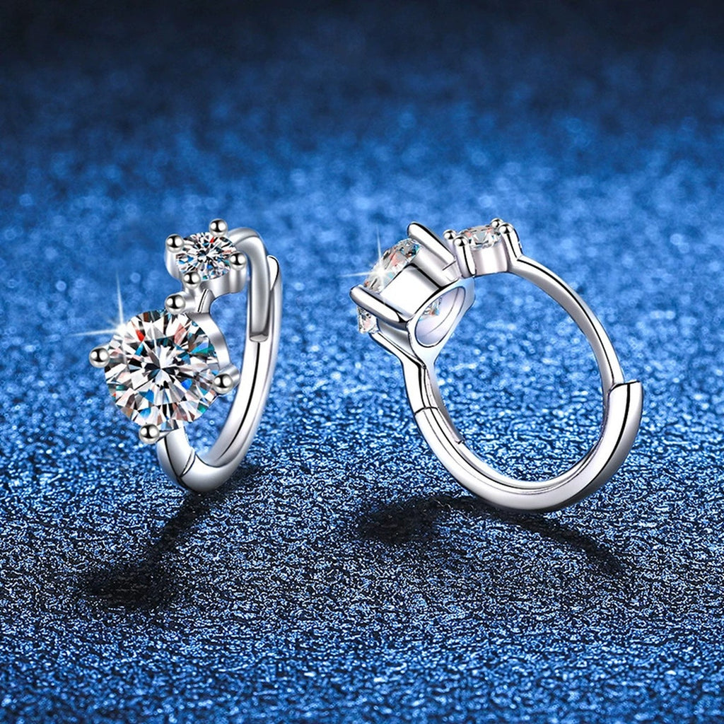 Two-Stone Moissanite Hoop Earrings in White Gold-Plated S925 Silver blue scene product view