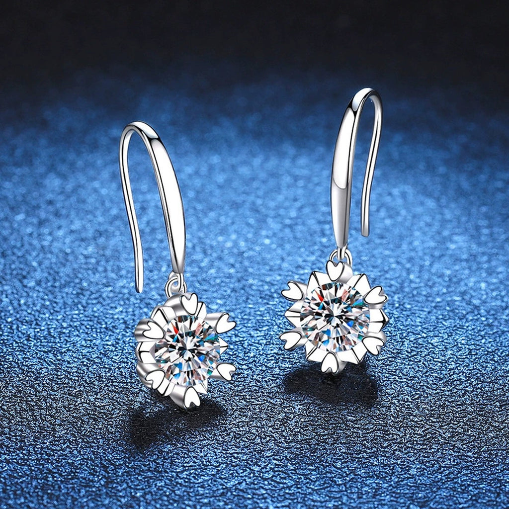 Floral Moissanite Drop Earrings in White Gold-Plated S925 Silver blue scene product view